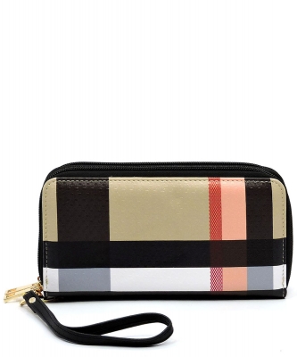 Plaid Check Zip Around Wallet Wristlet BT028 Black